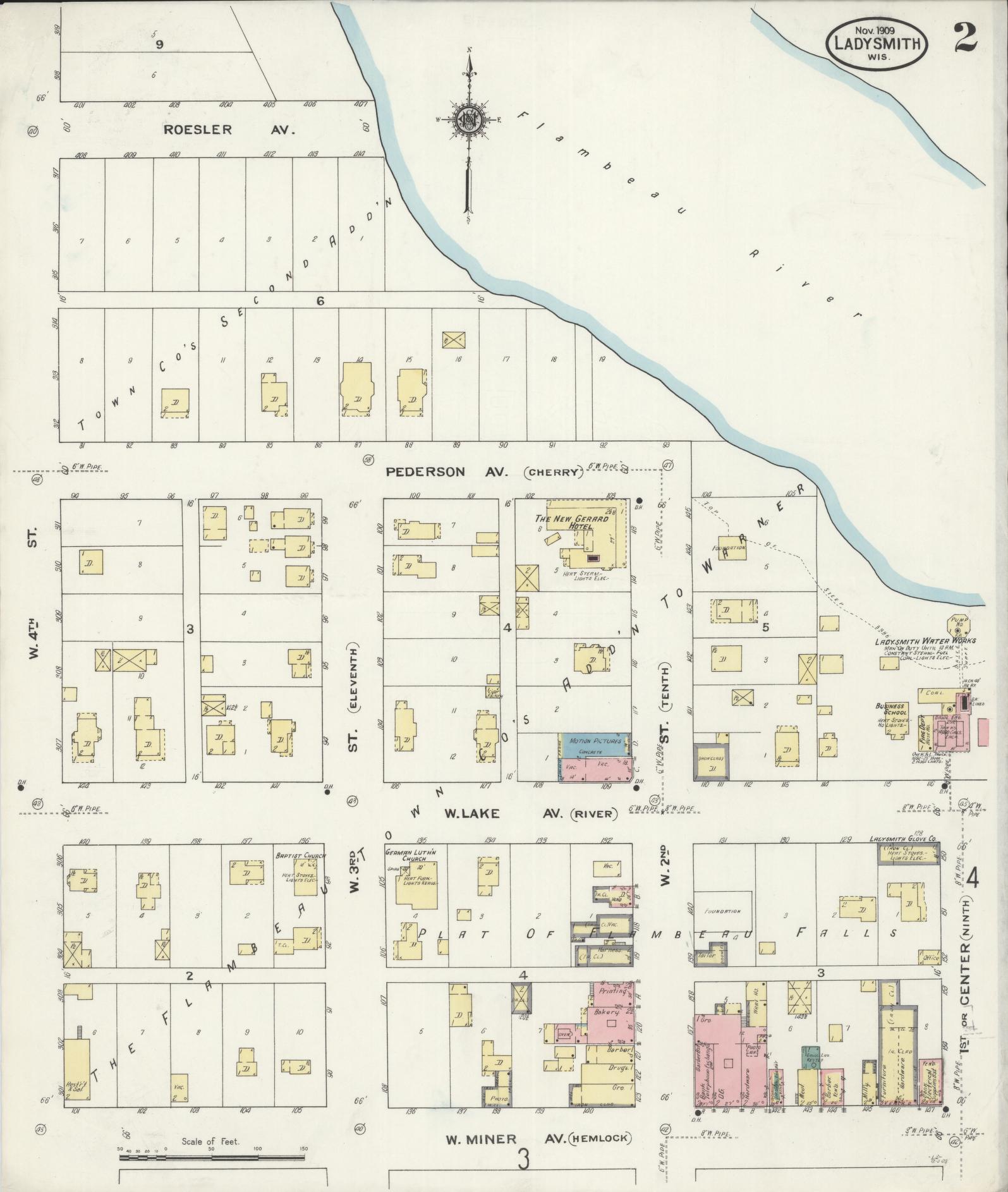 Sanborn Fire Insurance Map from Ladysmith, Rusk County, Wisconsin (1909), Sheet #0002 - Historic Sanborn Fire Insurance Map Print, vintage old map wall art, antique decor, genealogy gift, Wisconsin Wisconsin map