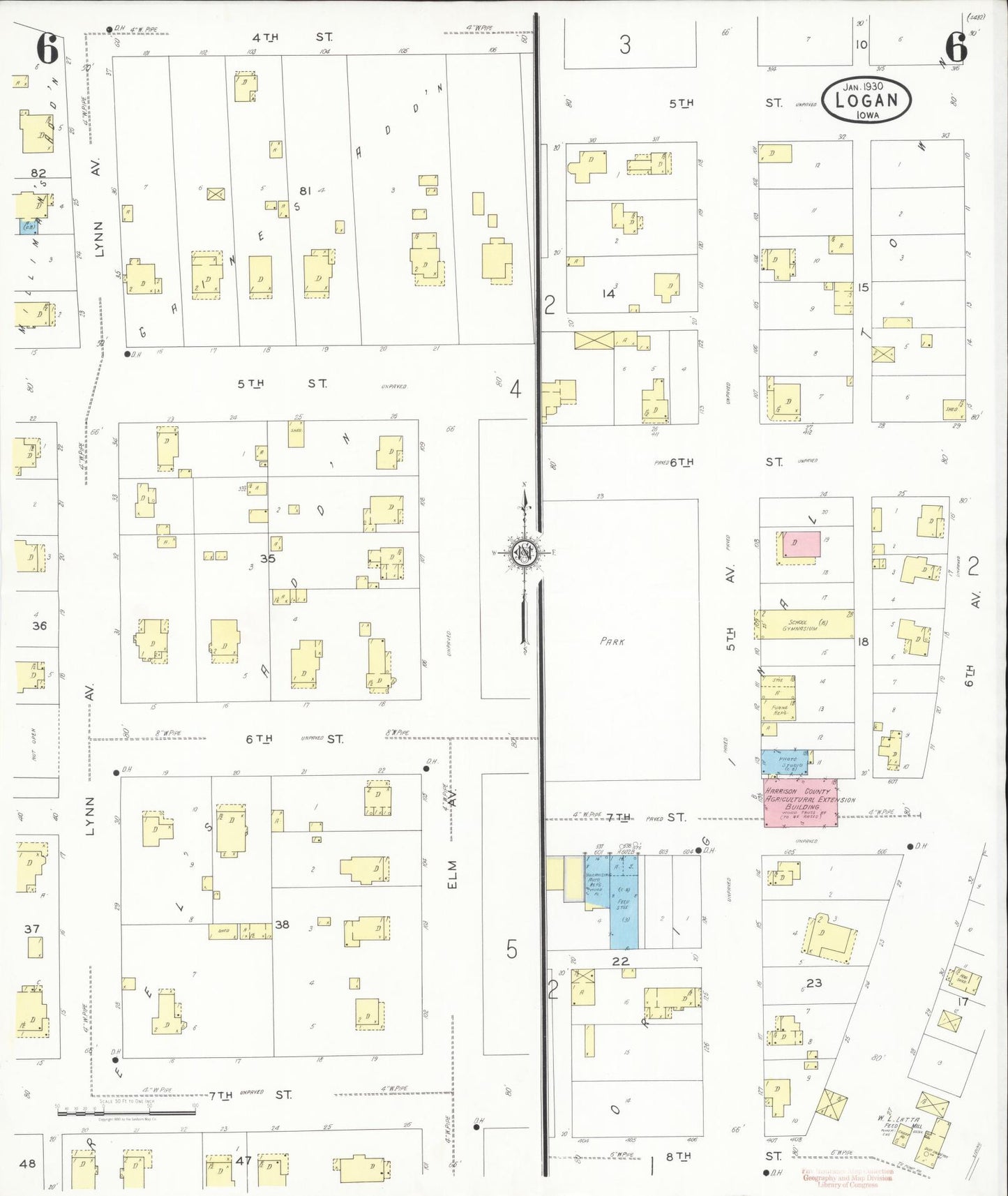 Sanborn Fire Insurance Map from Logan, Harrison County, Iowa (1930), Sheet #0006 - Historic Sanborn Fire Insurance Map Print