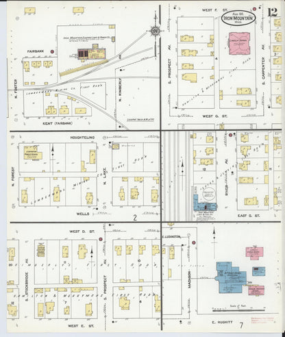 Sanborn Fire Insurance Map from Iron Mountain, Dickinson County, Michigan (1911), Sheet #0012 - Complete Map Set gallery image, historic Sanborn map, vintage wall art, Michigan Michigan