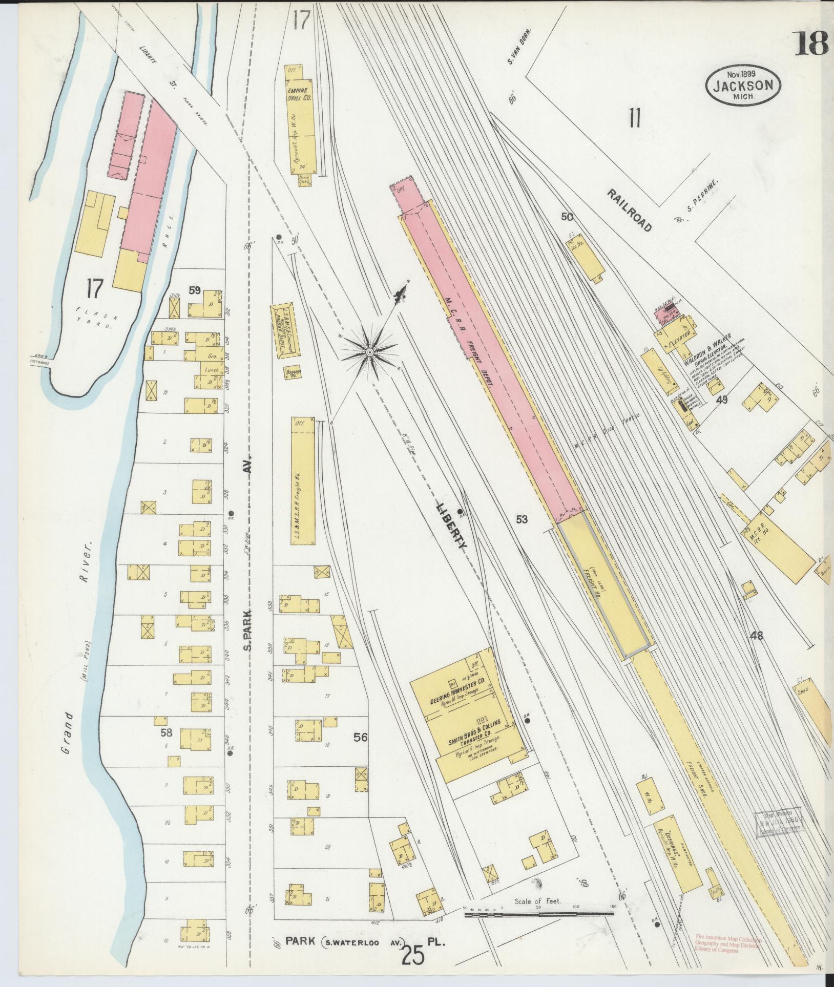 Sanborn Fire Insurance Map from Jackson, Jackson County, Michigan (1899), Sheet #0018 - Historic Sanborn Fire Insurance Map Print, vintage old map wall art, antique decor, genealogy gift, Michigan Michigan map