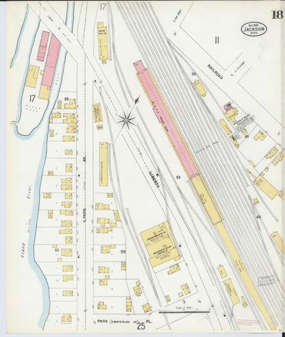 Sanborn Fire Insurance Map from Jackson, Jackson County, Michigan (1899), Sheet #0018 - Historic Sanborn Fire Insurance Map Print, vintage old map wall art, antique decor, genealogy gift, Michigan Michigan map