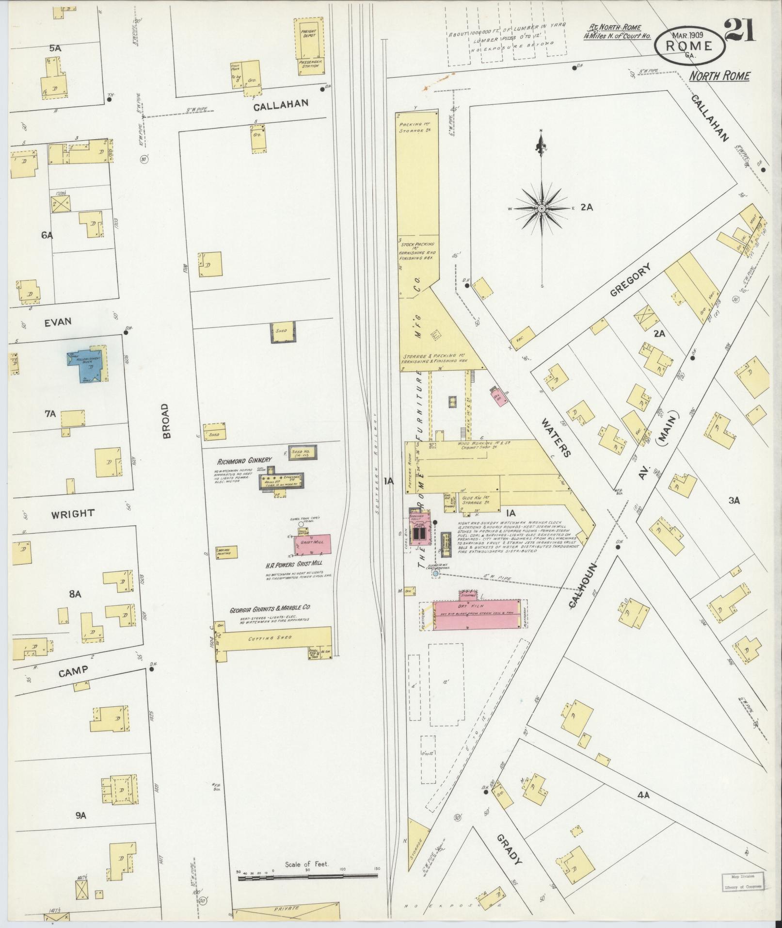 Sanborn Fire Insurance Map from Rome, Floyd County, Georgia (1909), Sheet #0021 - Historic Sanborn Fire Insurance Map Print, vintage old map wall art, antique decor, genealogy gift, Georgia Georgia map