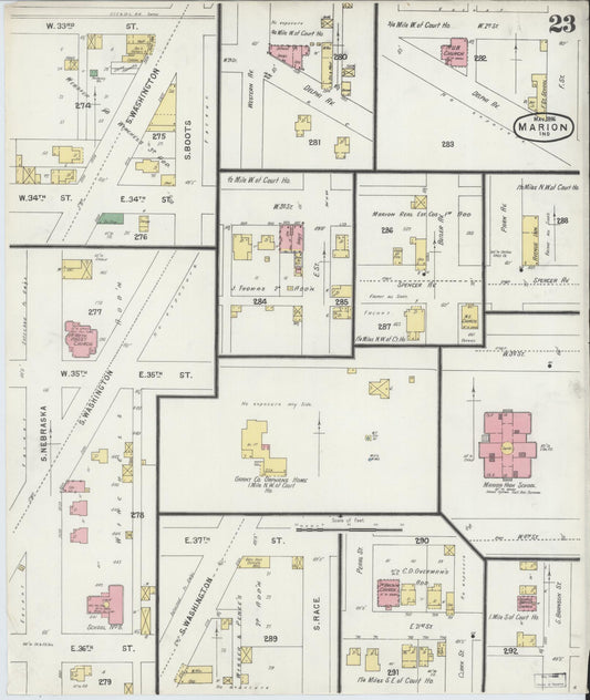 Sanborn Fire Insurance Map from Marion, Grant County, Indiana (1896), Sheet #0023 - Historic Sanborn Fire Insurance Map Print, vintage old map wall art, antique decor, genealogy gift, Indiana Indiana map