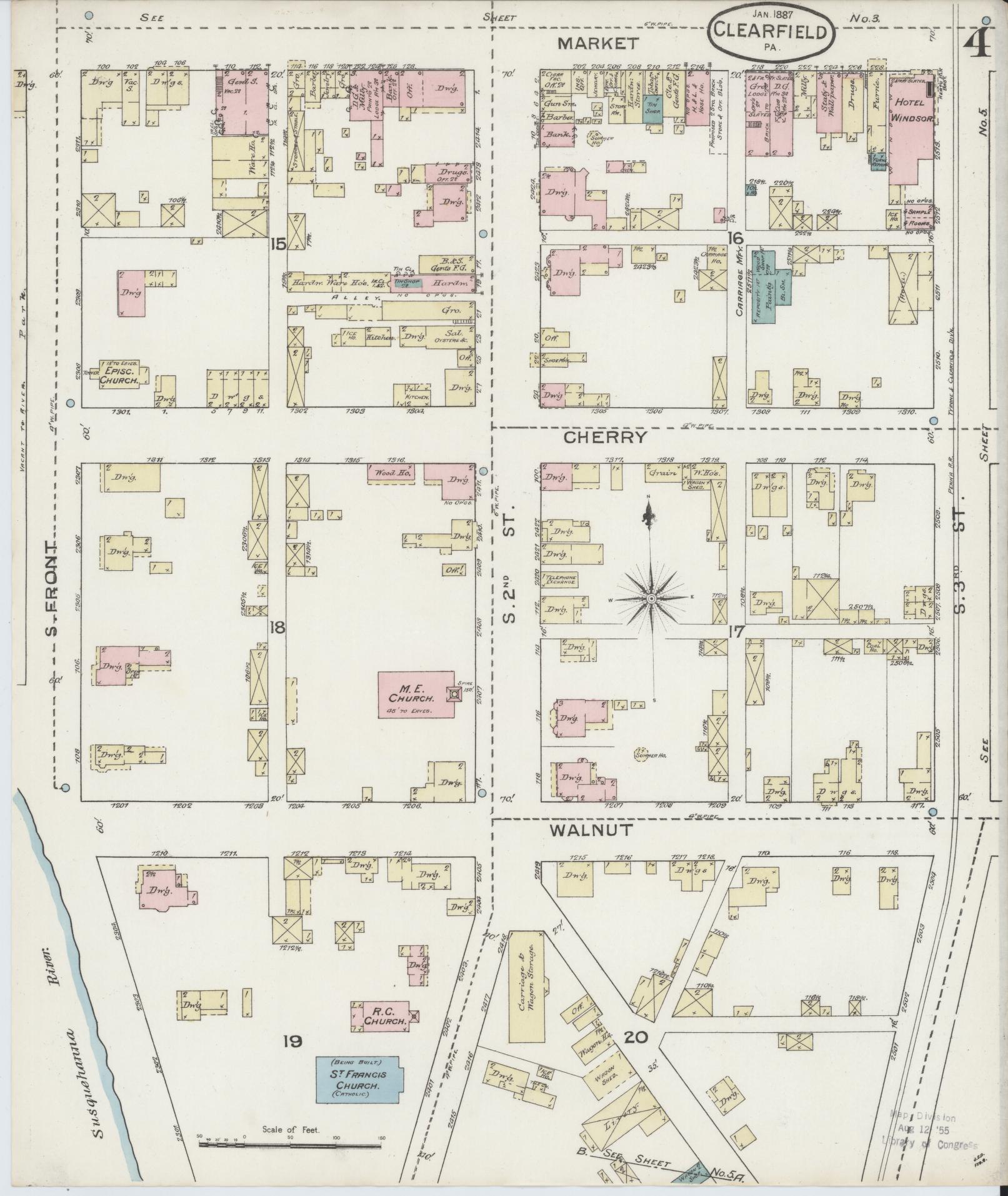 Sanborn Fire Insurance Map from Clearfield, Clearfield County, Pennsylvania (1887), Sheet #0004 - Historic Sanborn Fire Insurance Map Print, vintage old map wall art, antique decor, genealogy gift, Pennsylvania Pennsylvania map