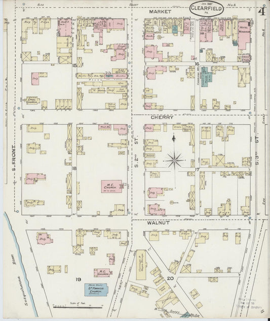 Sanborn Fire Insurance Map from Clearfield, Clearfield County, Pennsylvania (1887), Sheet #0004 - Historic Sanborn Fire Insurance Map Print, vintage old map wall art, antique decor, genealogy gift, Pennsylvania Pennsylvania map