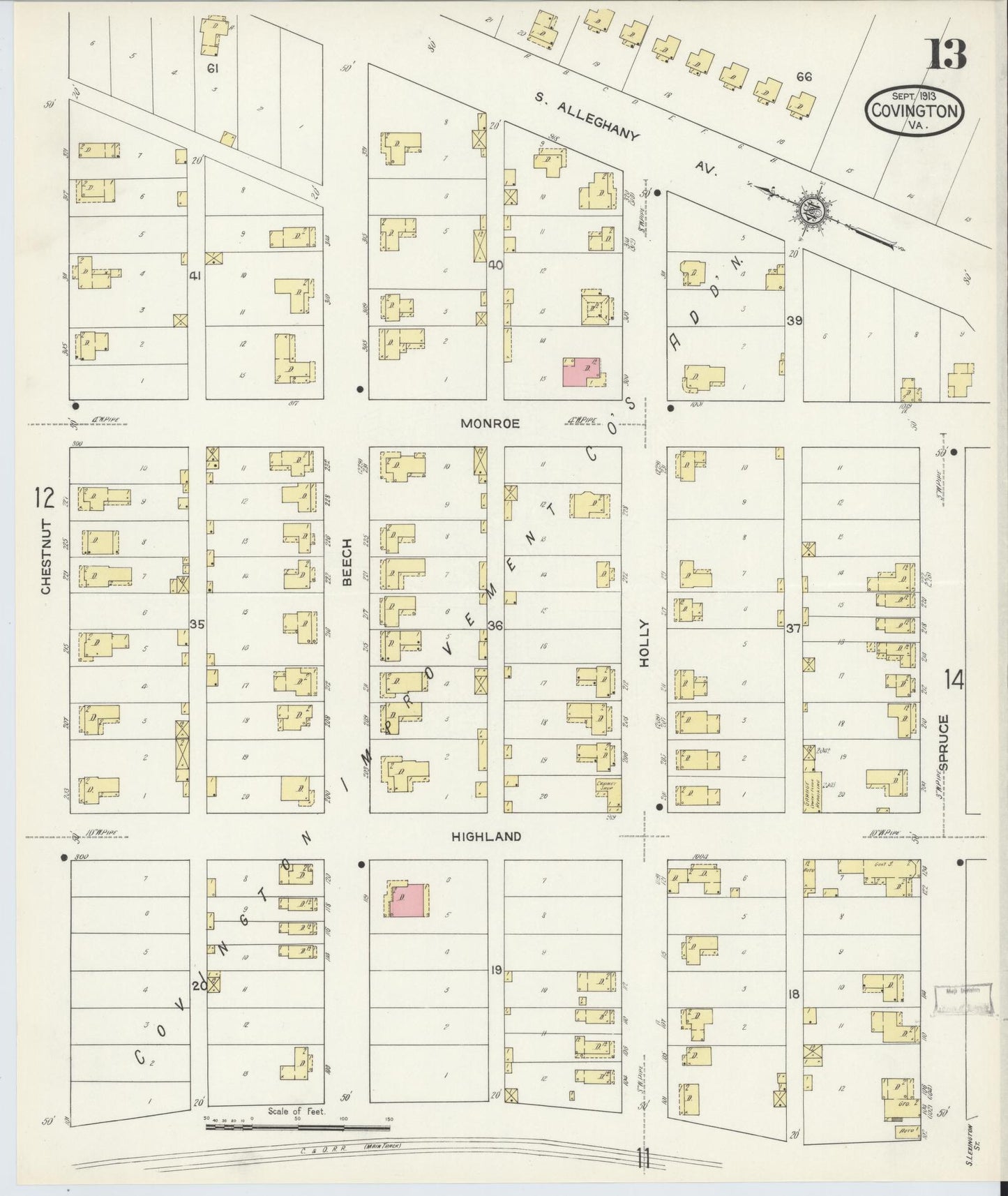 Sanborn Fire Insurance Map from Covington, Independent Cities, Virginia (1913), Sheet #0013 - Complete Map Set gallery image, historic Sanborn map, vintage wall art, Virginia Virginia