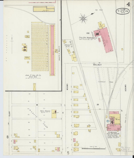 Sanborn Fire Insurance Map from Tiffin, Seneca County, Ohio (1896), Sheet #0004 - Historic Sanborn Fire Insurance Map Print, vintage old map wall art, antique decor, genealogy gift, Ohio Ohio map