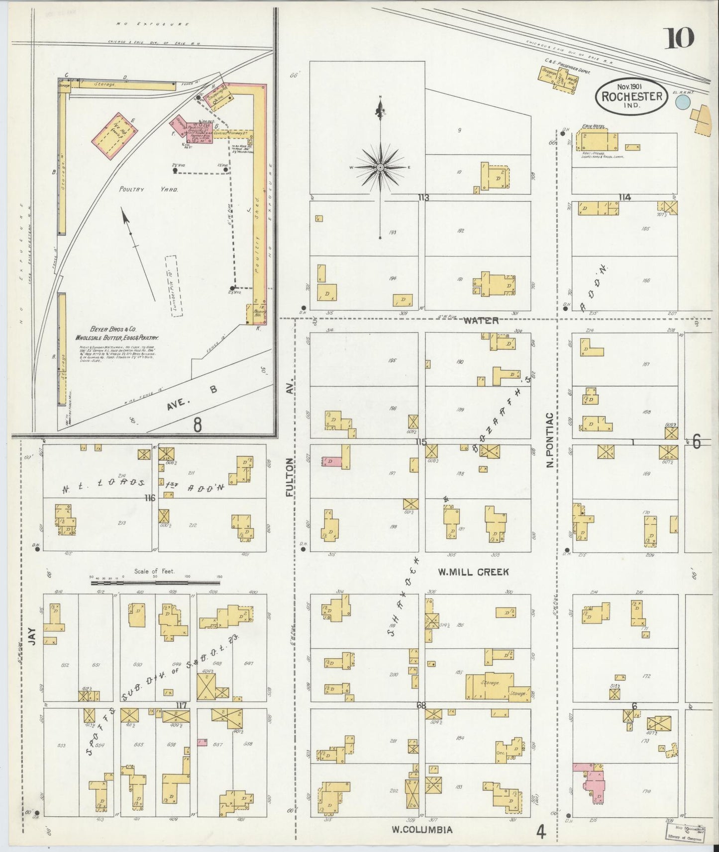 Sanborn Fire Insurance Map from Rochester, Fulton County, Indiana (1901), Sheet #0010 - Complete Map Set gallery image, historic Sanborn map, vintage wall art, Indiana Indiana