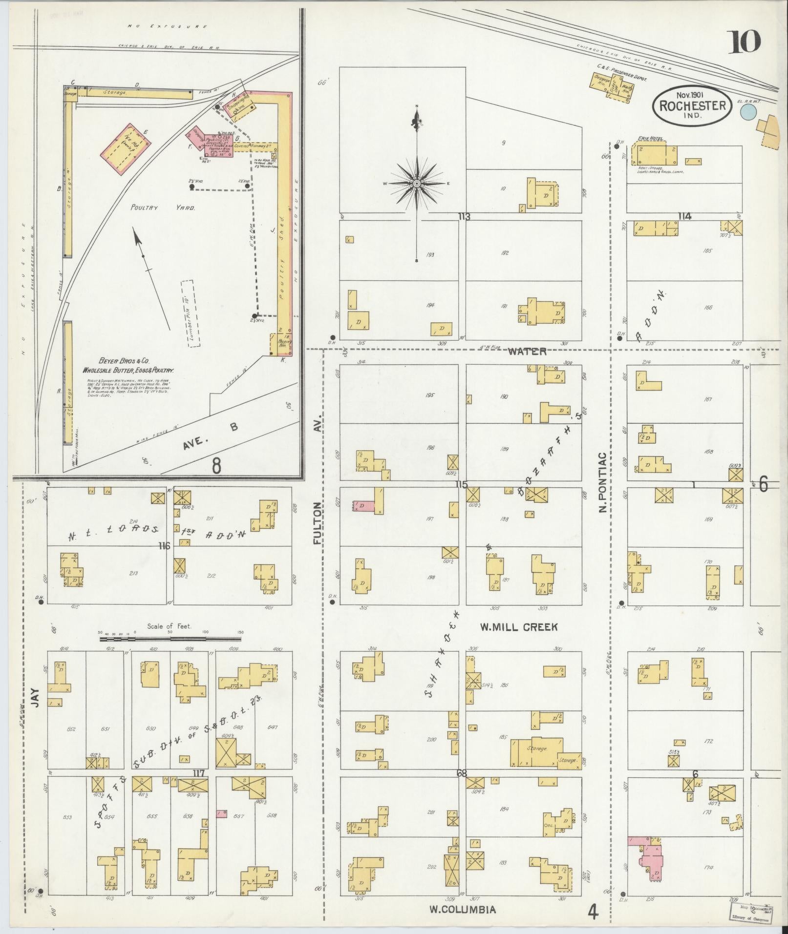 Sanborn Fire Insurance Map from Rochester, Fulton County, Indiana (1901), Sheet #0010 - Complete Map Set gallery image, historic Sanborn map, vintage wall art, Indiana Indiana