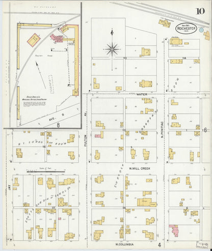 Sanborn Fire Insurance Map from Rochester, Fulton County, Indiana (1901), Sheet #0010 - Complete Map Set gallery image, historic Sanborn map, vintage wall art, Indiana Indiana
