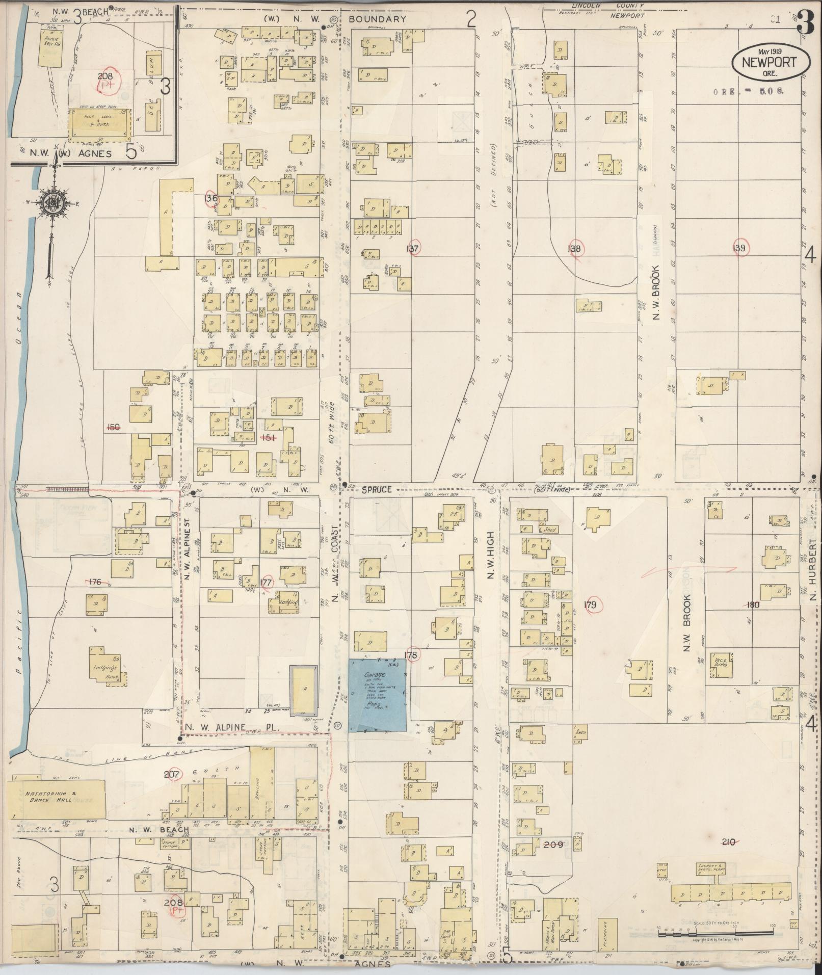 Sanborn Fire Insurance Map from Newport, Lincoln County, Oregon (1940), Sheet #0003 - Complete Map Set gallery image, historic Sanborn map, vintage wall art, Oregon Oregon