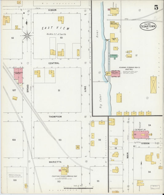 Sanborn Fire Insurance Map from Cedartown, Polk County, Georgia (1900), Sheet #0005 - Historic Sanborn Fire Insurance Map Print, vintage old map wall art, antique decor, genealogy gift, Georgia Georgia map