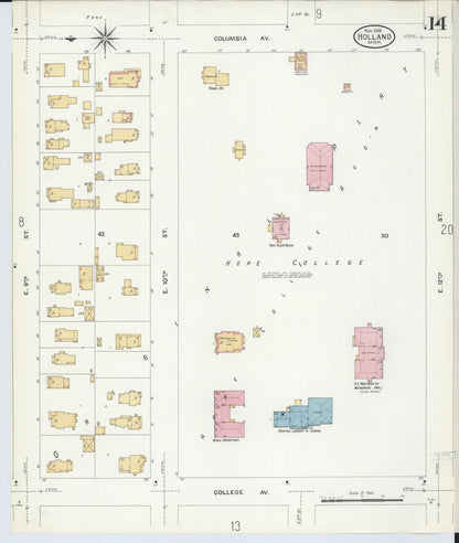 Sanborn Fire Insurance Map from Holland, Ottawa County, Michigan (1908), Sheet #0014 - Historic Sanborn Fire Insurance Map Print, vintage old map wall art, antique decor, genealogy gift, Michigan Michigan map