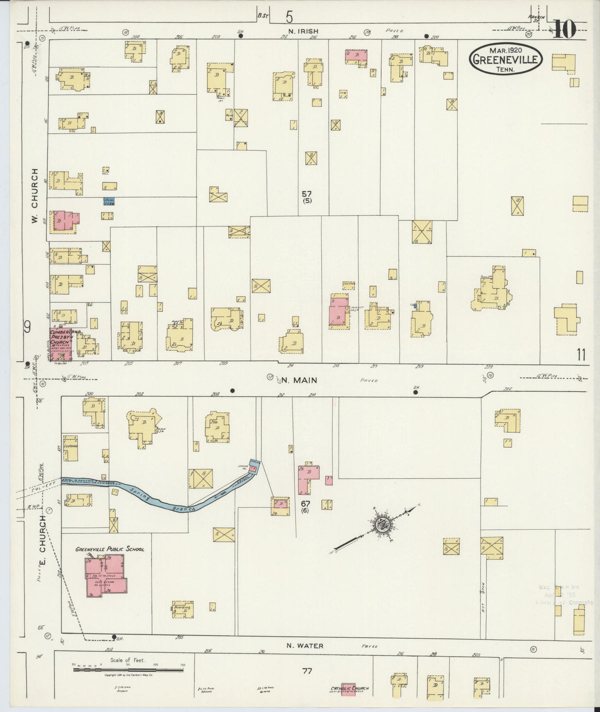 Sanborn Fire Insurance Map from Greeneville, Greene County, Tennessee (1920), Sheet #0010 - Historic Sanborn Fire Insurance Map Print, vintage old map wall art, antique decor, genealogy gift, Tennessee Tennessee map