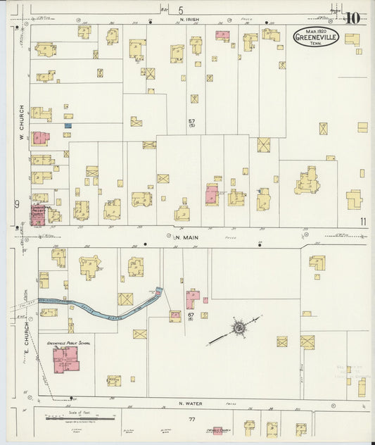 Sanborn Fire Insurance Map from Greeneville, Greene County, Tennessee (1920), Sheet #0010 - Historic Sanborn Fire Insurance Map Print, vintage old map wall art, antique decor, genealogy gift, Tennessee Tennessee map