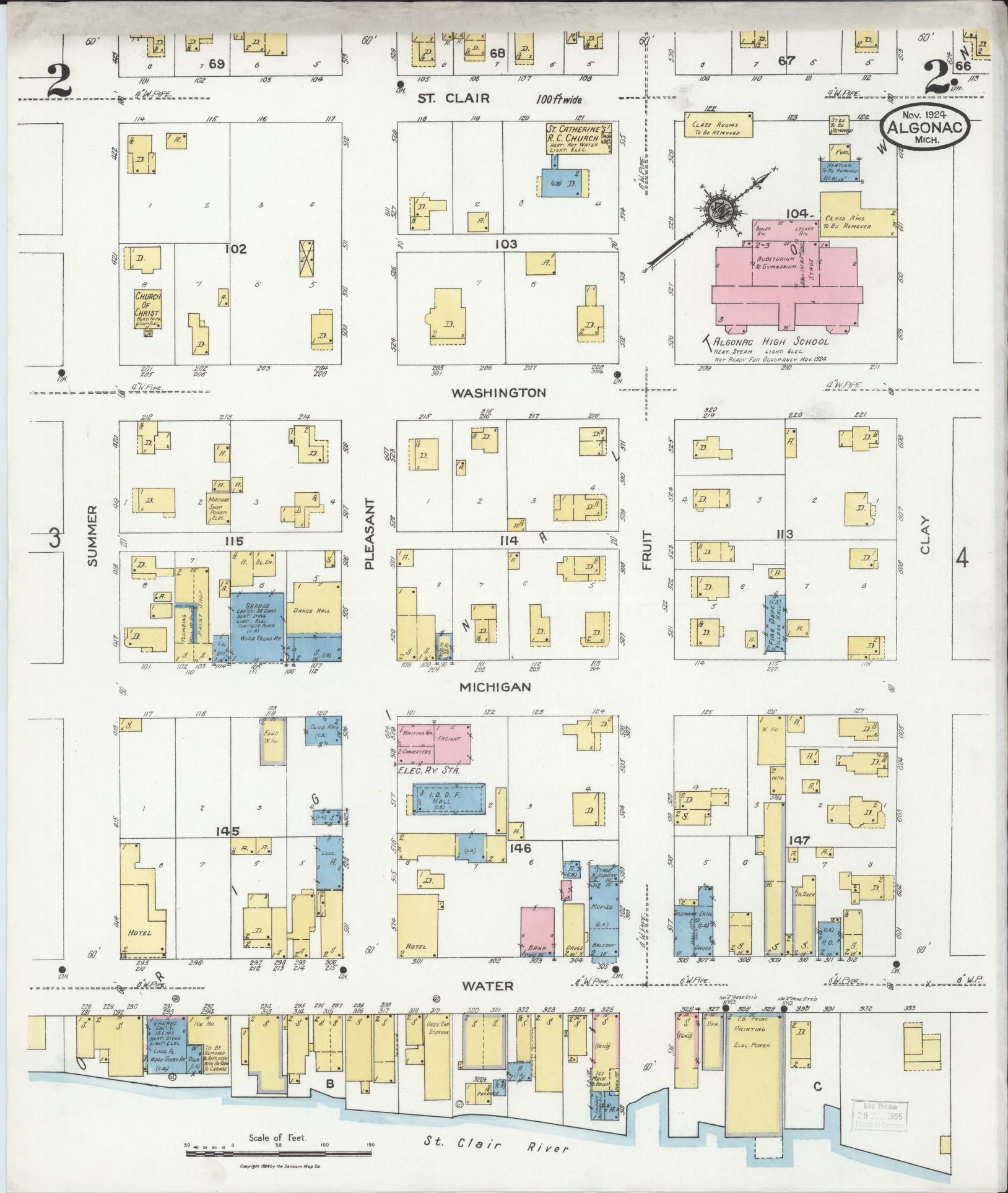 Sanborn Fire Insurance Map from Algonac, Saint Clair County, Michigan (1924), Sheet #0002 - Complete Map Set gallery image, historic Sanborn map, vintage wall art, Michigan Michigan