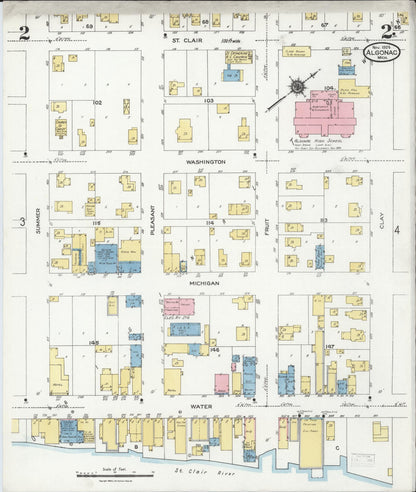 Sanborn Fire Insurance Map from Algonac, Saint Clair County, Michigan (1924), Sheet #0002 - Complete Map Set gallery image, historic Sanborn map, vintage wall art, Michigan Michigan