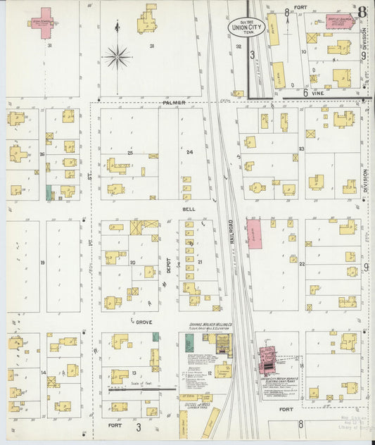 Sanborn Fire Insurance Map from Union City, Obion County, Tennessee (1902), Sheet #0008 - Historic Sanborn Fire Insurance Map Print, vintage old map wall art, antique decor, genealogy gift, Tennessee Tennessee map