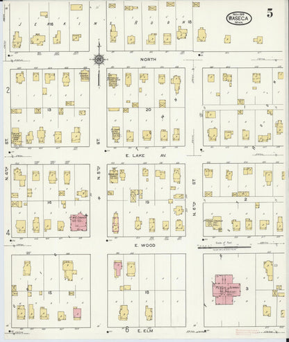 Sanborn Fire Insurance Map from Waseca, Waseca County, Minnesota (1919), Sheet #0005 - Historic Sanborn Fire Insurance Map Print, vintage old map wall art, antique decor, genealogy gift, Minnesota Minnesota map