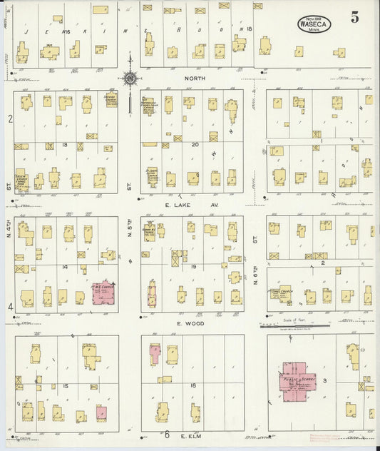Sanborn Fire Insurance Map from Waseca, Waseca County, Minnesota (1919), Sheet #0005 - Historic Sanborn Fire Insurance Map Print, vintage old map wall art, antique decor, genealogy gift, Minnesota Minnesota map