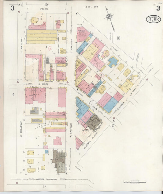 Sanborn Fire Insurance Map from Del Rio, Val Verde County, Texas (1948), Sheet #0003 - Historic Sanborn Fire Insurance Map Print, vintage old map wall art, antique decor, genealogy gift, Texas Texas map