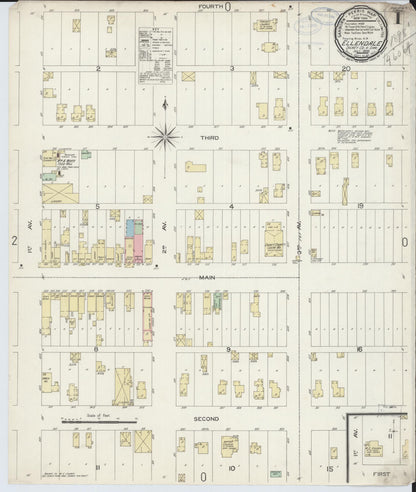 Sanborn Fire Insurance Map from Ellendale, Dickey County, North Dakota (1898), Sheet #0001 - Complete Map Set gallery image, historic Sanborn map, vintage wall art, North Dakota North Dakota
