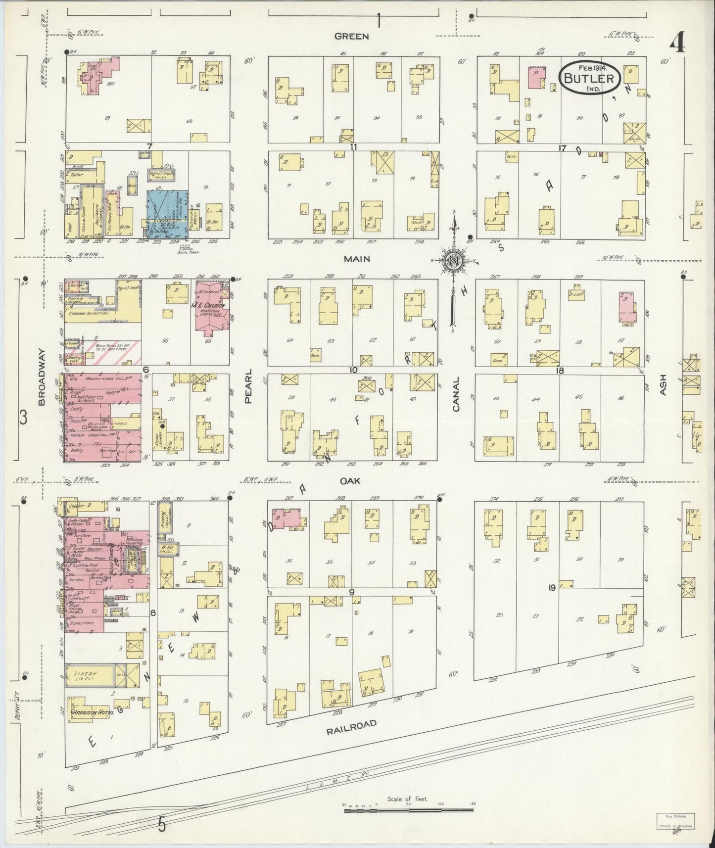 Sanborn Fire Insurance Map from Butler, De Kalb County, Indiana (1914), Sheet #0004 - Historic Sanborn Fire Insurance Map Print, vintage old map wall art, antique decor, genealogy gift, Indiana Indiana map