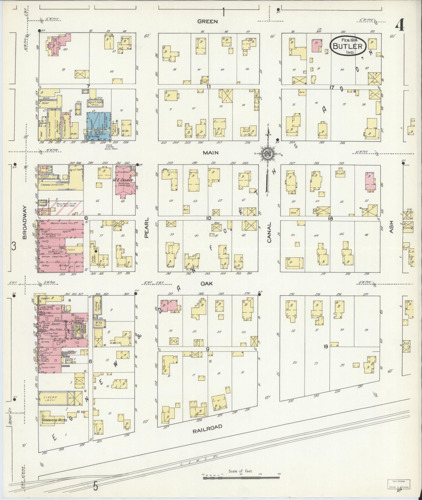 Sanborn Fire Insurance Map from Butler, De Kalb County, Indiana (1914), Sheet #0004 - Historic Sanborn Fire Insurance Map Print, vintage old map wall art, antique decor, genealogy gift, Indiana Indiana map