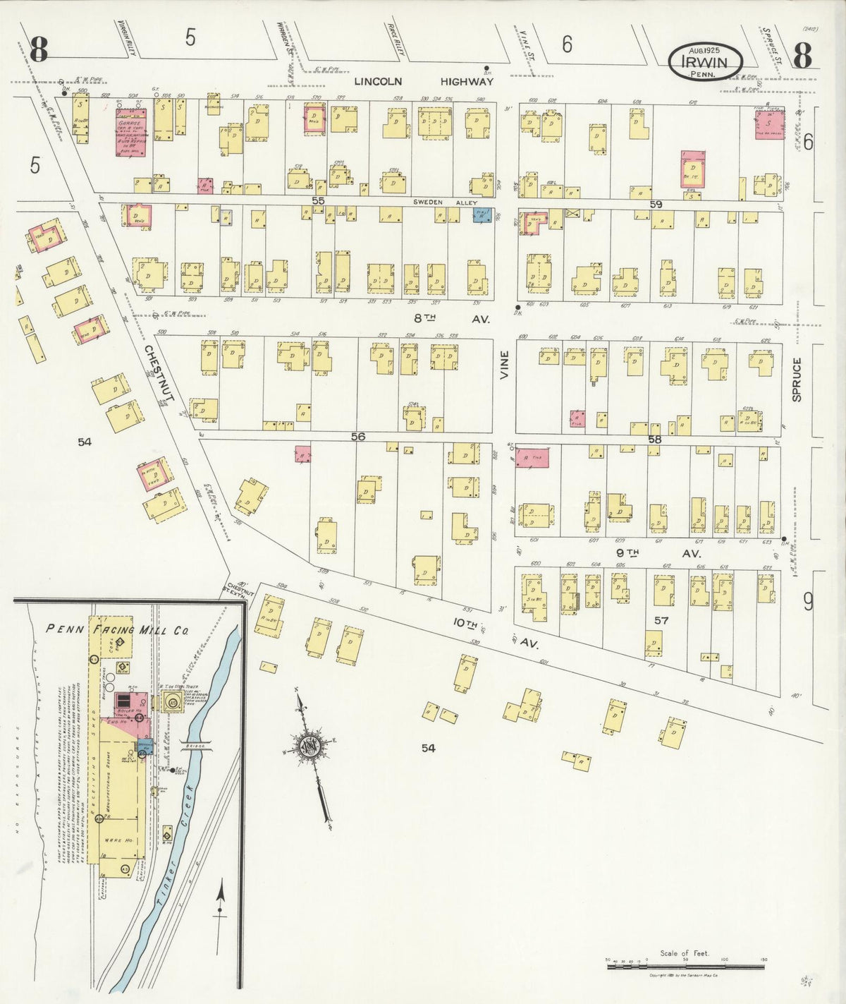 Sanborn Fire Insurance Map from Irwin, Westmoreland County, Pennsylvania (1925), Sheet #0008 - Complete Map Set gallery image, historic Sanborn map, vintage wall art, Pennsylvania Pennsylvania