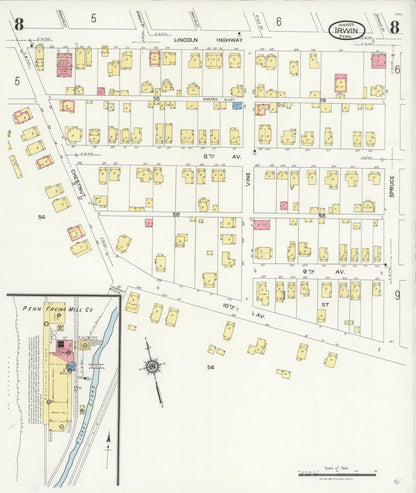 Sanborn Fire Insurance Map from Irwin, Westmoreland County, Pennsylvania (1925), Sheet #0008 - Complete Map Set gallery image, historic Sanborn map, vintage wall art, Pennsylvania Pennsylvania