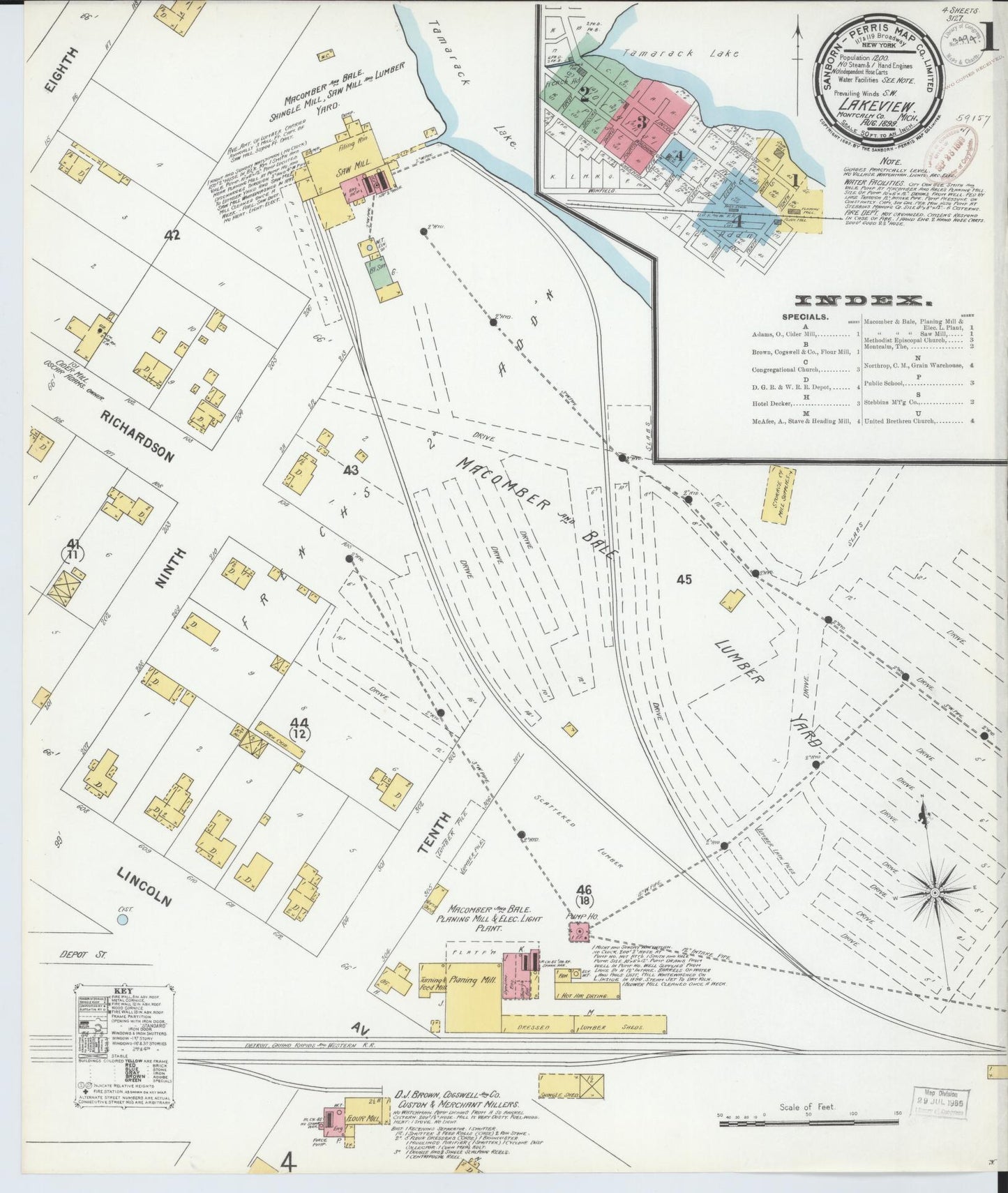 Sanborn Fire Insurance Map from Lakeview, Montcalm County, Michigan (1899), Sheet #0001 - Complete Map Set gallery image, historic Sanborn map, vintage wall art, Michigan Michigan
