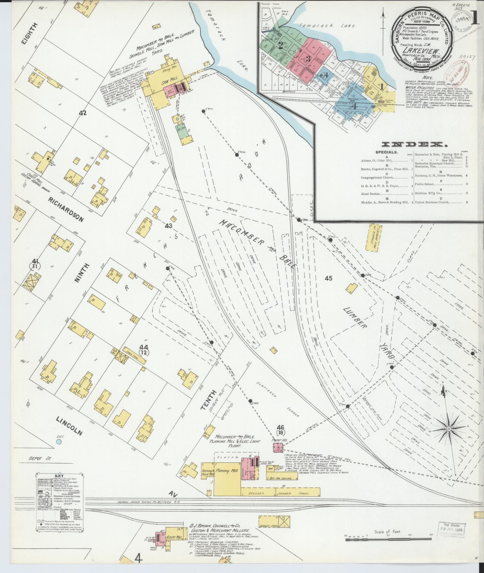 Sanborn Fire Insurance Map from Lakeview, Montcalm County, Michigan (1899), Sheet #0001 - Complete Map Set gallery image, historic Sanborn map, vintage wall art, Michigan Michigan