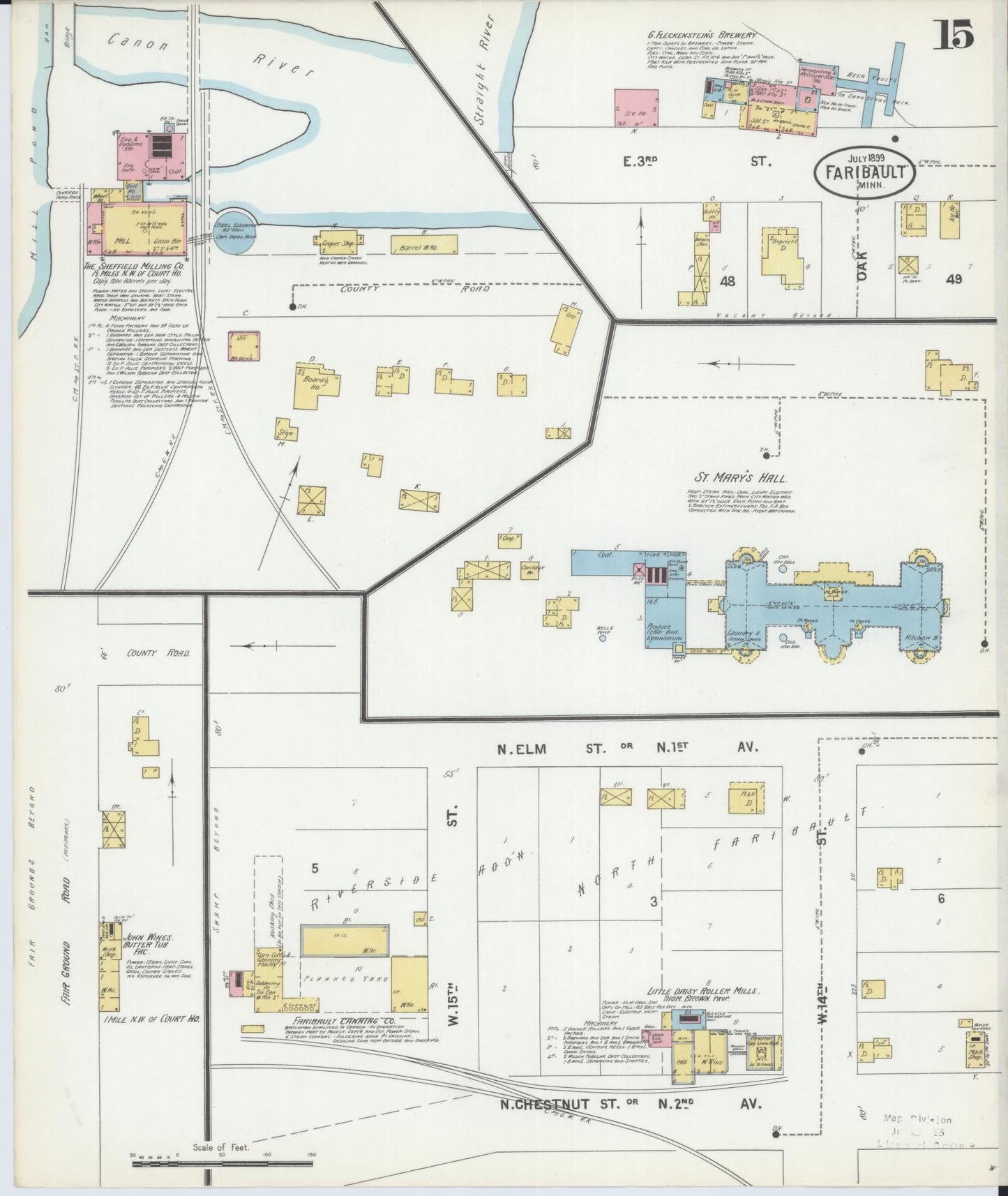 Sanborn Fire Insurance Map from Faribault, Rice County, Minnesota (1899), Sheet #0015 - Complete Map Set gallery image, historic Sanborn map, vintage wall art, Minnesota Minnesota