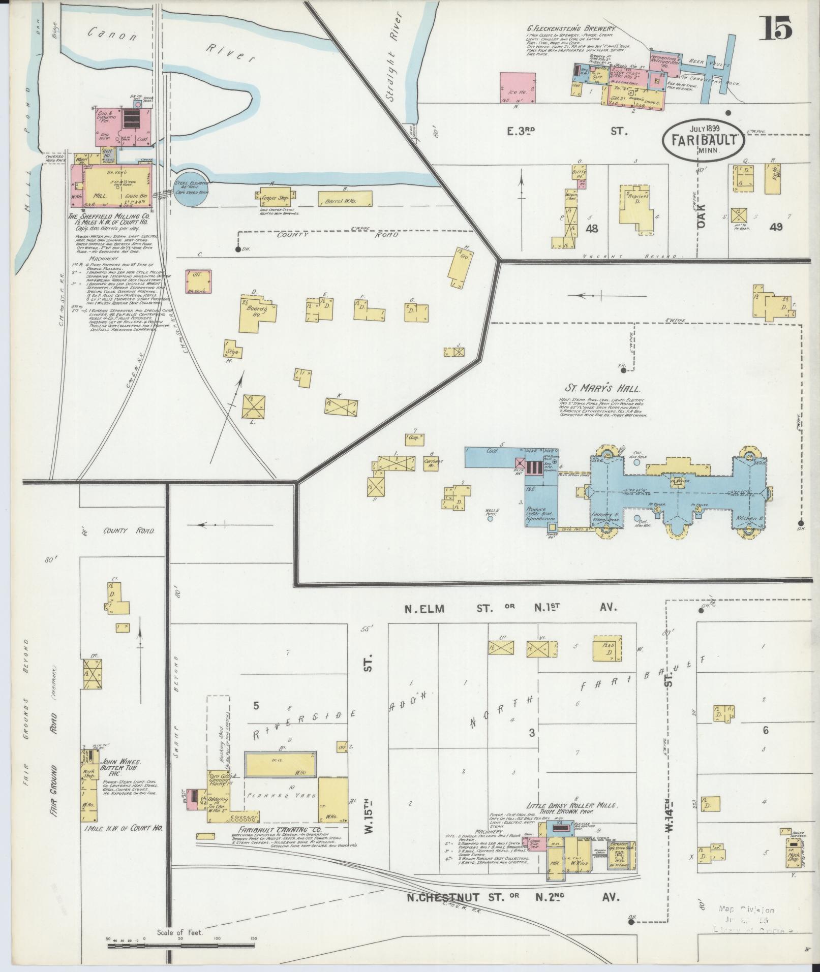 Sanborn Fire Insurance Map from Faribault, Rice County, Minnesota (1899), Sheet #0015 - Complete Map Set gallery image, historic Sanborn map, vintage wall art, Minnesota Minnesota