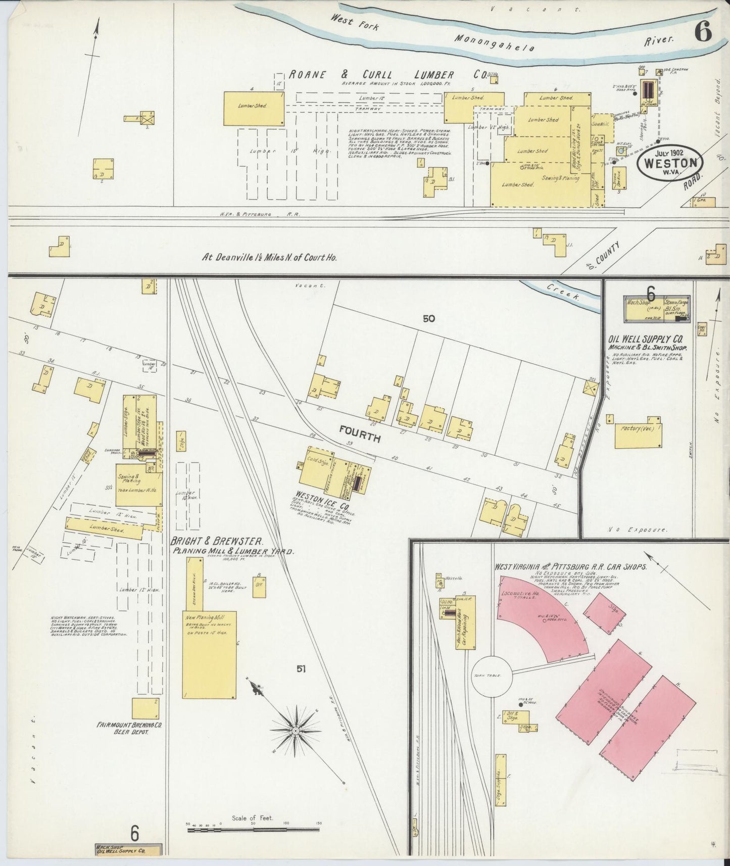 Sanborn Fire Insurance Map from Weston, Lewis County, West Virginia (1902), Sheet #0006 - Historic Sanborn Fire Insurance Map Print, vintage old map wall art, antique decor, genealogy gift, West Virginia West Virginia map