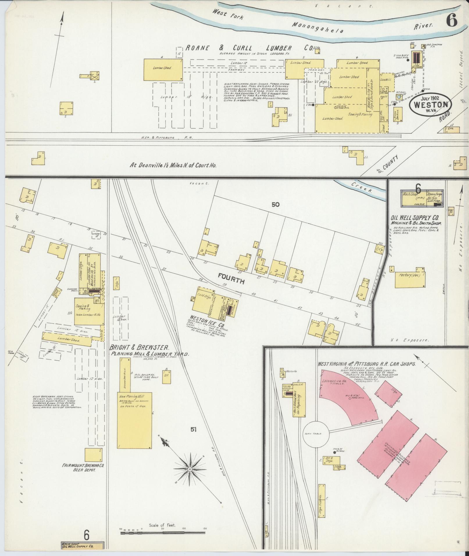 Sanborn Fire Insurance Map from Weston, Lewis County, West Virginia (1902), Sheet #0006 - Historic Sanborn Fire Insurance Map Print, vintage old map wall art, antique decor, genealogy gift, West Virginia West Virginia map
