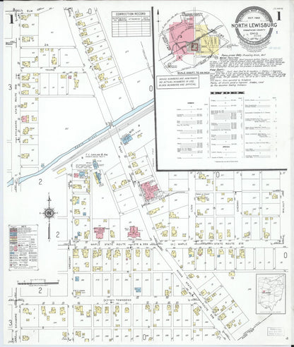 Sanborn Fire Insurance Map from North Lewisburg, Champaign County, Ohio (1950), Sheet #0001 - Complete Map Set gallery image, historic Sanborn map, vintage wall art, Ohio Ohio