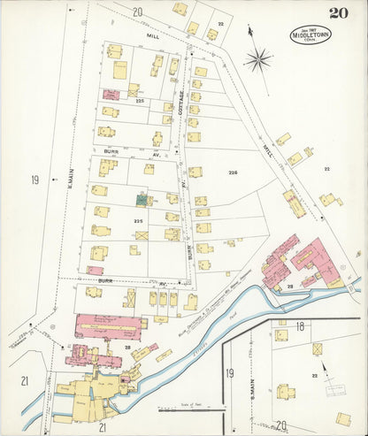 Sanborn Fire Insurance Map from Middletown, Middlesex County, Connecticut (1907), Sheet #0020 - Complete Map Set gallery image, historic Sanborn map, vintage wall art, Connecticut Connecticut