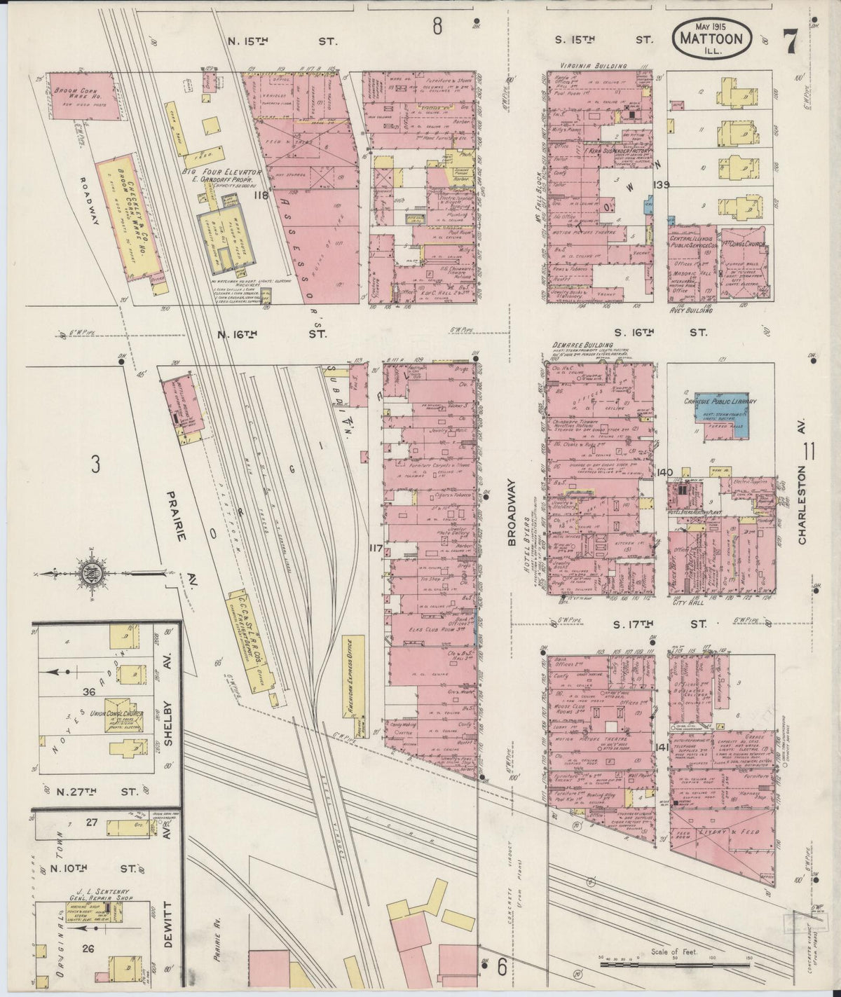 Sanborn Fire Insurance Map from Mattoon, Coles County, Illinois (1915), Sheet #0007 - Complete Map Set gallery image, historic Sanborn map, vintage wall art, Illinois Illinois