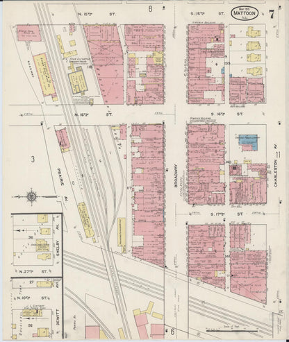 Sanborn Fire Insurance Map from Mattoon, Coles County, Illinois (1915), Sheet #0007 - Complete Map Set gallery image, historic Sanborn map, vintage wall art, Illinois Illinois