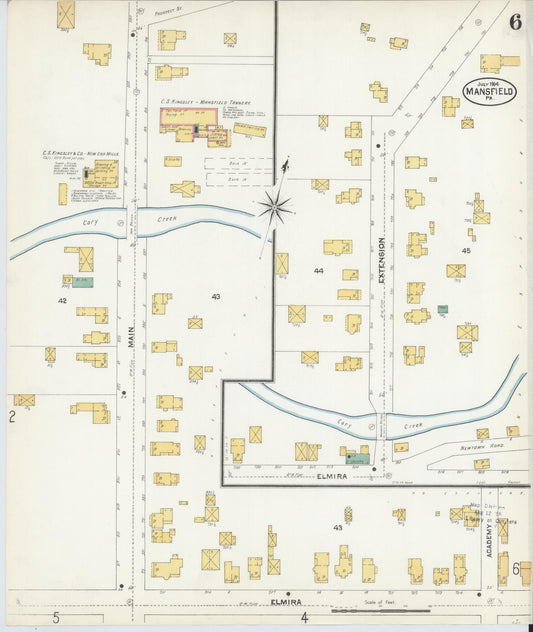 Sanborn Fire Insurance Map from Mansfield, Tioga County, Pennsylvania (1904), Sheet #0006 - Historic Sanborn Fire Insurance Map Print, vintage old map wall art, antique decor, genealogy gift, Pennsylvania Pennsylvania map