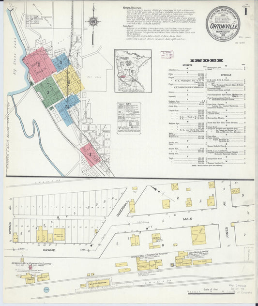 Sanborn Fire Insurance Map from Ortonville, Big Stone County, Minnesota (1915), Sheet #0001 - Complete Map Set gallery image, historic Sanborn map, vintage wall art, Minnesota Minnesota