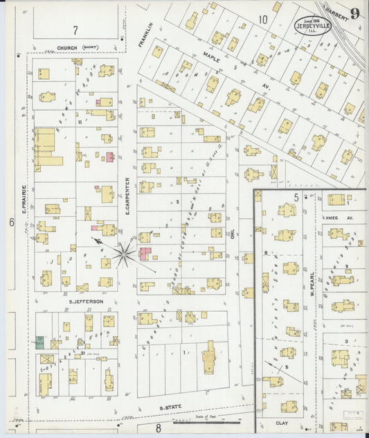 Sanborn Fire Insurance Map from Jerseyville, Jersey County, Illinois (1906), Sheet #0009 - Historic Sanborn Fire Insurance Map Print, vintage old map wall art, antique decor, genealogy gift, Illinois Illinois map