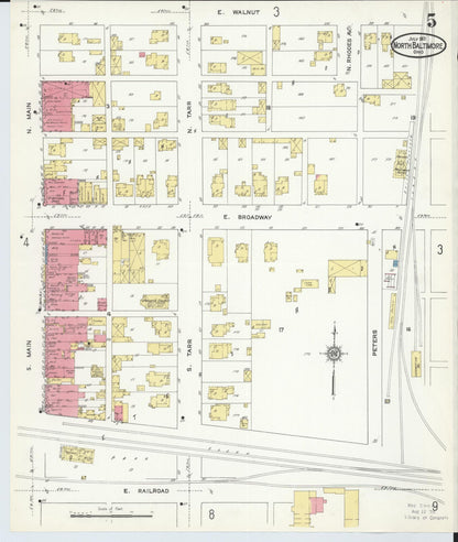 Sanborn Fire Insurance Map from North Baltimore, Wood County, Ohio (1913), Sheet #0005 - Complete Map Set gallery image, historic Sanborn map, vintage wall art, Ohio Ohio
