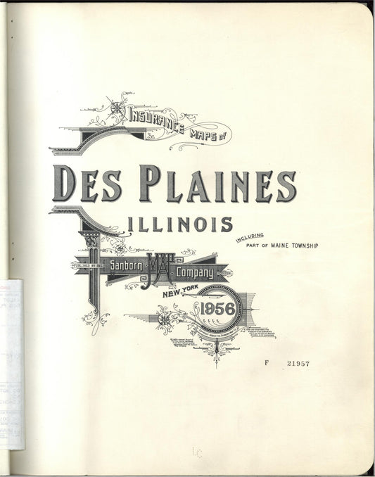 Sanborn Fire Insurance Map from Des Plaines, Cook County, Illinois (1956), Sheet #0001 - Historic Sanborn Fire Insurance Map Print, vintage old map wall art, antique decor, genealogy gift, Illinois Illinois map