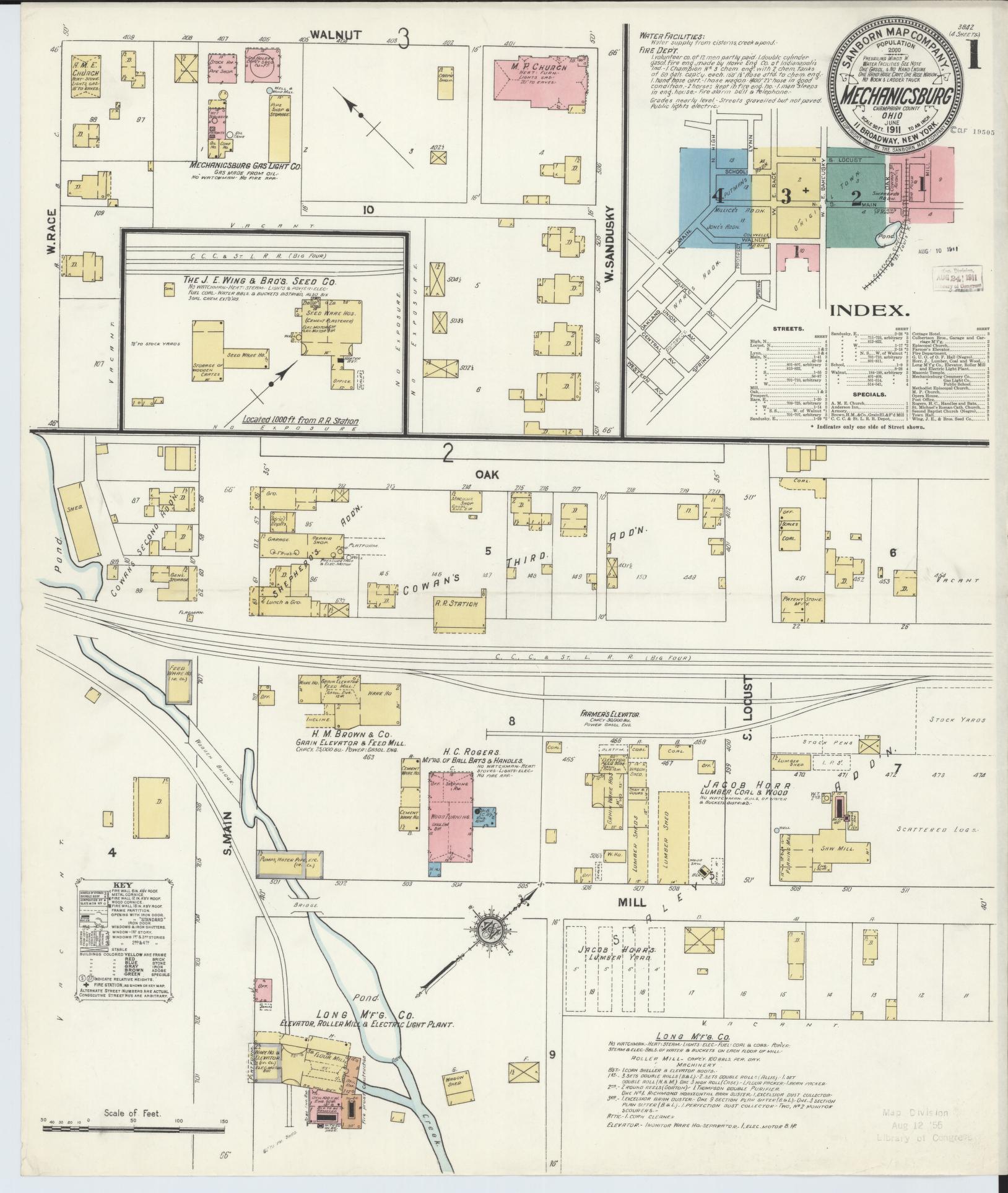 Sanborn Fire Insurance Map from Mechanicsburg, Champaign County, Ohio (1911), Sheet #0001 - Historic Sanborn Fire Insurance Map Print, vintage old map wall art, antique decor, genealogy gift, Ohio Ohio map