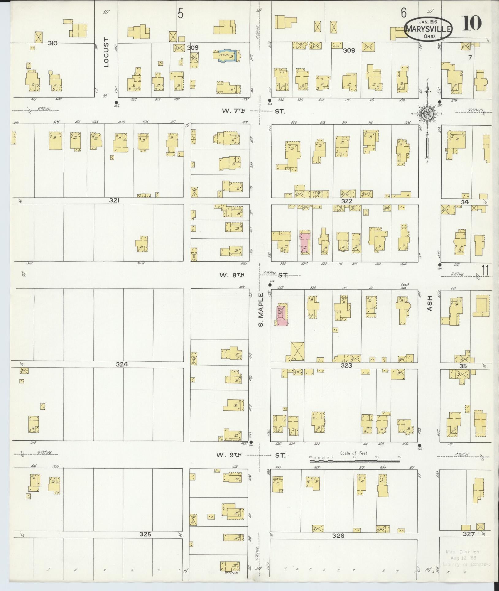 Sanborn Fire Insurance Map from Marysville, Union County, Ohio (1916), Sheet #0010 - Historic Sanborn Fire Insurance Map Print, vintage old map wall art, antique decor, genealogy gift, Ohio Ohio map