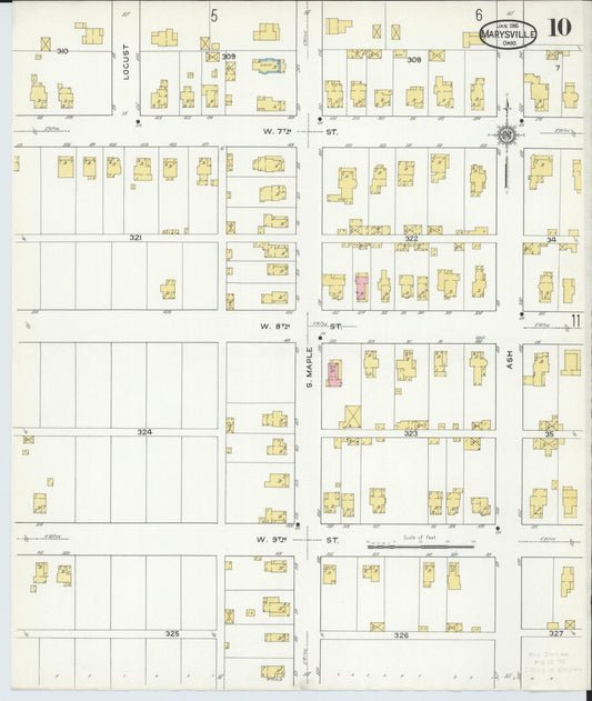 Sanborn Fire Insurance Map from Marysville, Union County, Ohio (1916), Sheet #0010 - Historic Sanborn Fire Insurance Map Print, vintage old map wall art, antique decor, genealogy gift, Ohio Ohio map