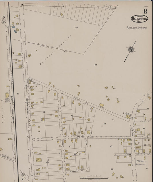 Sanborn Fire Insurance Map from Barrington, Camden County, New Jersey (1922), Sheet #0008 - Historic Sanborn Fire Insurance Map Print, vintage old map wall art, antique decor, genealogy gift, New Jersey New Jersey map
