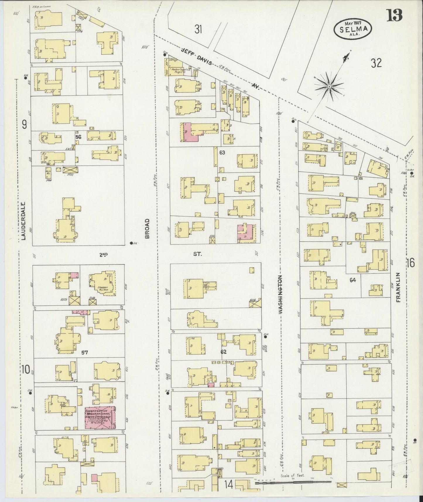Sanborn Fire Insurance Map from Selma, Dallas County, Alabama (1907), Sheet #0013 - Complete Map Set gallery image, historic Sanborn map, vintage wall art, Alabama Alabama
